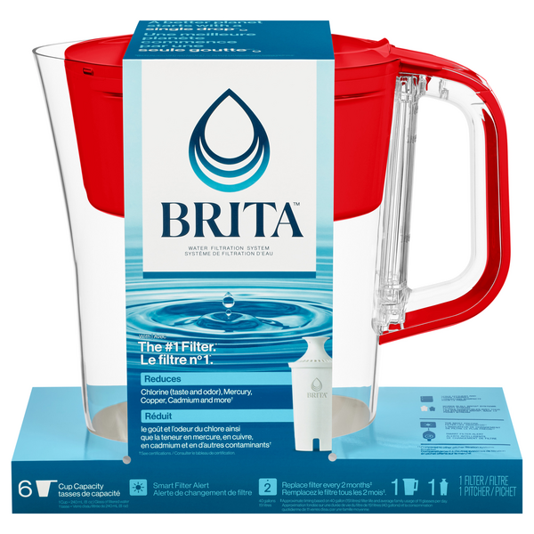 Brita Water Filtration System Pitcher & Filter 6 Cup Capacity Red
