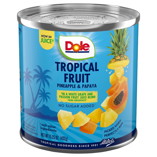 Dole No Sugar Added Tropical Fruit Pineapple & Papaya in Juice Blend