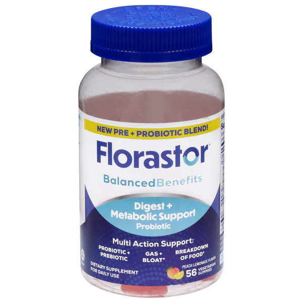 Florastor Vegetarian Peach Lemonade Flavor Probiotic Gummies
