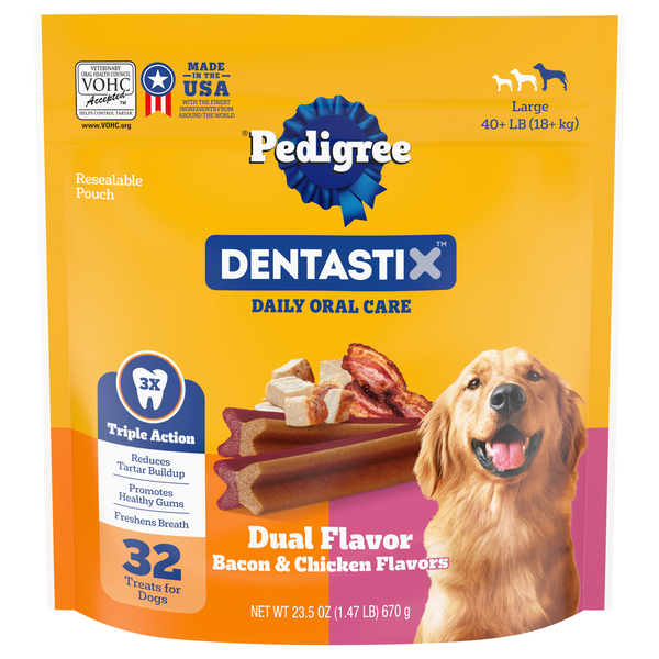 PEDIGREE DENTASTIX Dual Flavor Bacon & Chicken Treats for Large Dogs 32ct