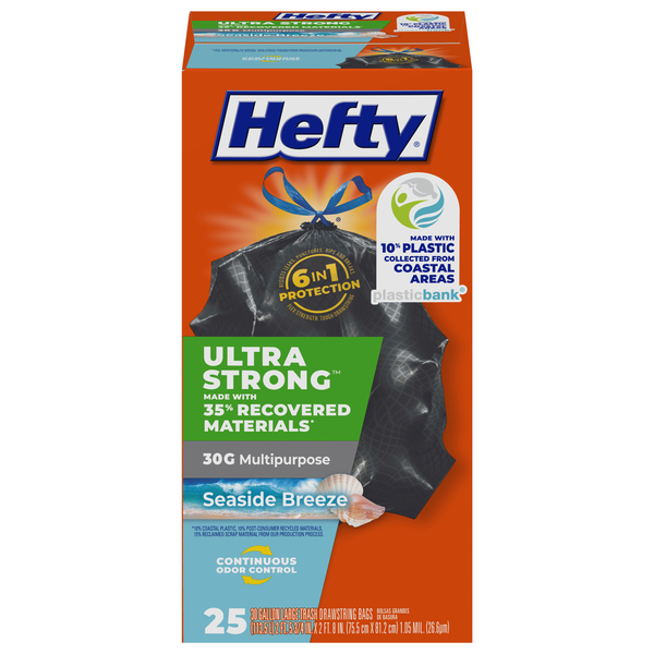 Hefty Ultra Strong Trash Bags Drawstring Seaside Breeze 30 Gallon