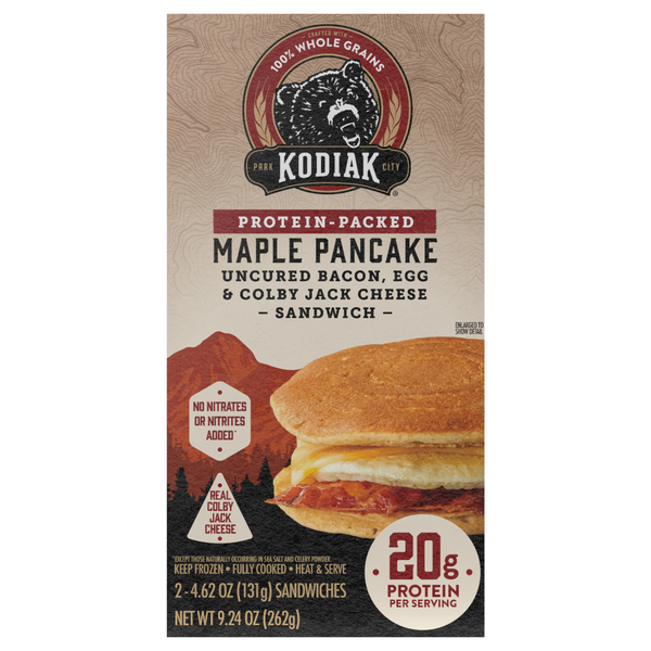Kodiak Protein-Packed Maple Pancake Bacon Egg & Colby Jack Sandwich - 2 ct