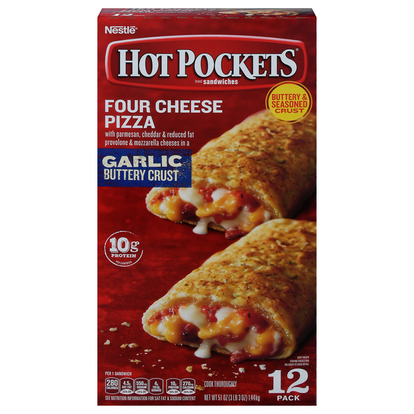 Save on Hot Pockets Sandwiches Four Cheese Pizza Garlic Buttery Crust