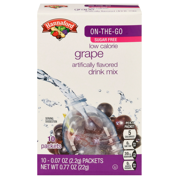 Hannaford On-The-Go Sugar Free Drink Mix Grape - 10 ct