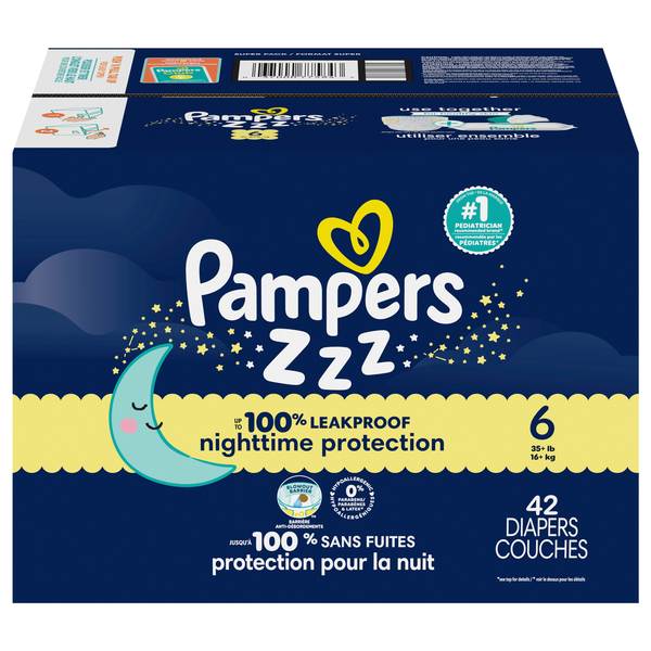 Pampers Swaddlers Overnights Size 6 Baby Diapers 35+ lb