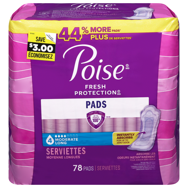 Poise Fresh Protection 4 Moderate Long Incontinence Pads