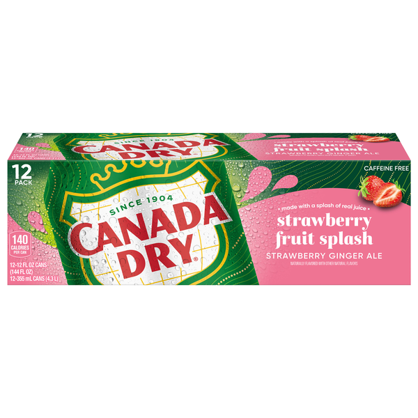 Canada Dry Strawberry Fruit Splash Ginger Ale Soda - 12 pk