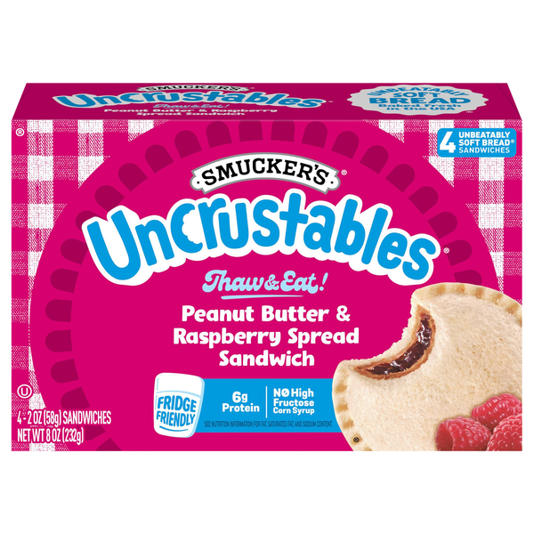 Smucker's Uncrustables Peanut Butter & Raspberry Spread Sandwiches - 4 ct