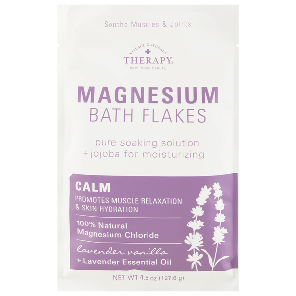 Village Naturals Therapy Magnesium Calm Lavender Vanilla Bath Flakes