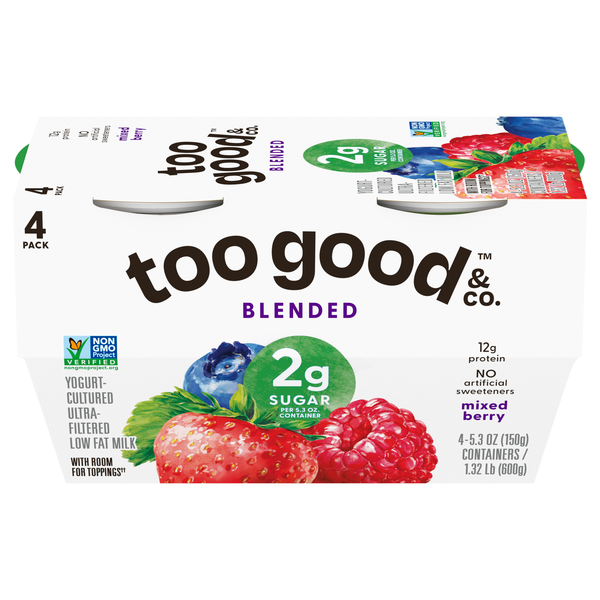 Too Good & Co. Blended Low Fat Mixed Berry Greek Yogurt Cups - 4 ct
