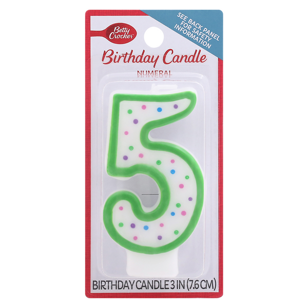 Betty Crocker Green with Dots Numeral Birthday Candle #5