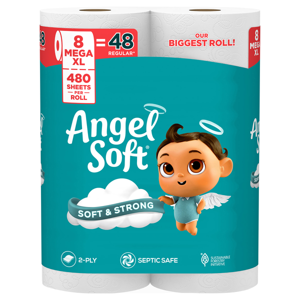 Angel Soft Super Mega Roll 2-Ply Toilet Paper Unscented - 8 ct