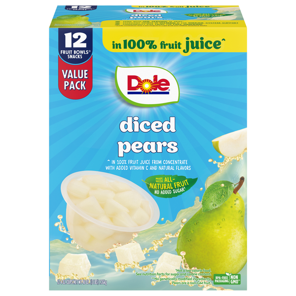 Dole Diced Pears Fruit Cups in Juice - 12 ct