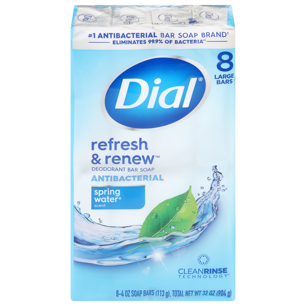 Dial Refresh & Renew Spring Water Antibacterial Deodorant Soap Bars - 8 ct