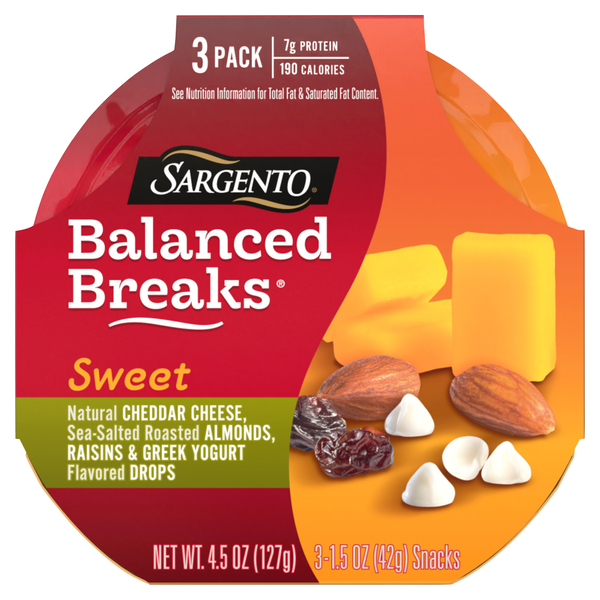 Sargento Balanced Breaks Sweet Cheddar Cheese/Almonds/Yogurt Drops - 3 ct