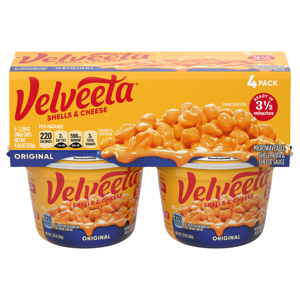 Velveeta Original Shells & Cheese Pasta Microwaveable Cup - 4 ct