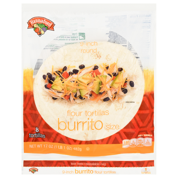 Hannaford Burrito Size Flour Tortillas 9 Inch - 8 ct