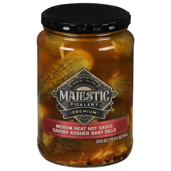 Mt. Olive Majestic Picklery Medium Heat Hot Sauce Savory Kosher Baby Dills