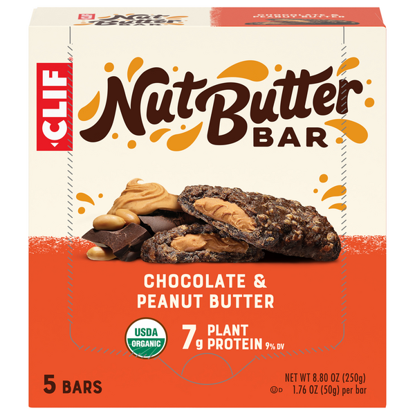 CLIF Nut Butter Organic Choc & Peanut Butter 7g Plant Protein Bar - 5 ct