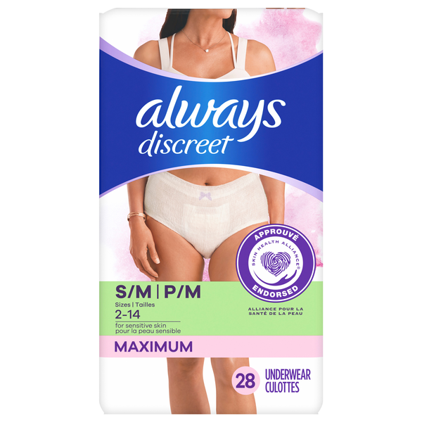 Always Discreet Women's Incontinence Underwear Sensitive Skin Maximum S/M