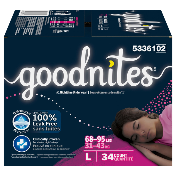 GoodNites Girls L Nighttime Underwear 68-95 lb