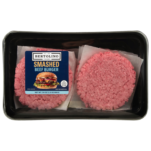 Bertolino Foods Smashed Beef Burger Patties - 6 ct Fresh