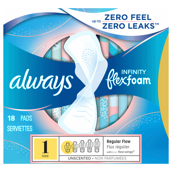 Always Infinity Size 1 Unscented Regular Flow Pads with Wings