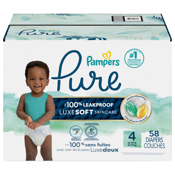 Pampers Pure Protection Size 4 Baby Diapers 22-37 lb