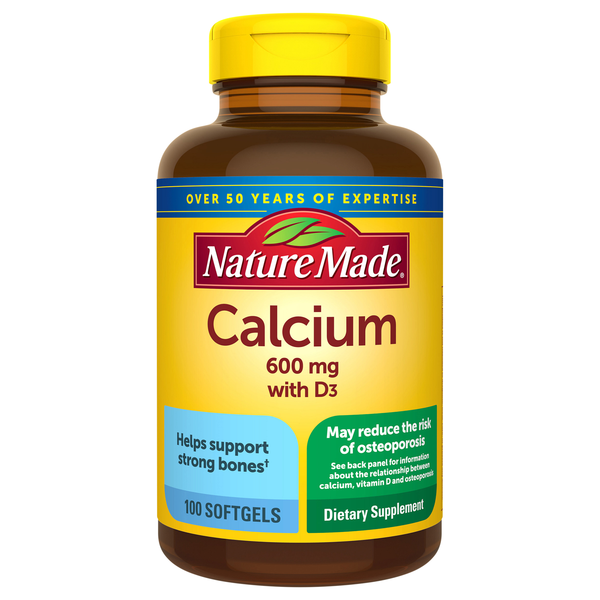 Nature Made Calcium 600 mg with Vitamin D3 Dietary Supplement Softgels