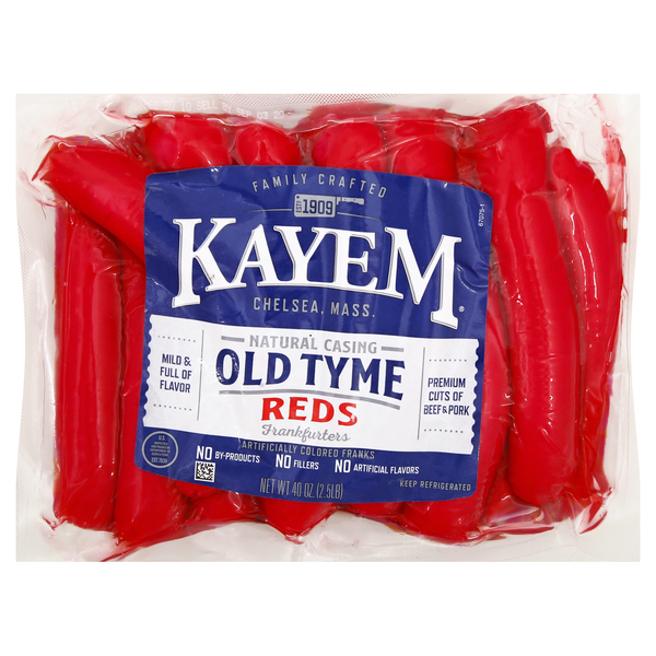 Kayem Natural Casing Old Tyme Reds Beef & Pork Frankfurters - 20 ct