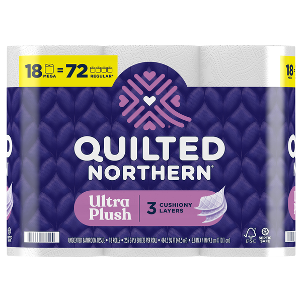 Quilted Northen Ultra Plush Mega Roll 3-Ply Toilet Paper Unscented - 18 ct