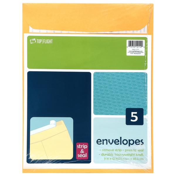 Top Flight Strip & Seal Envelopes 9 x 12 Inch
