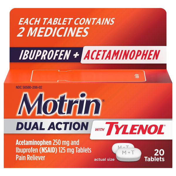 Save on Motrin Dual Action with Tylenol Ibuprofen & Acetaminophen