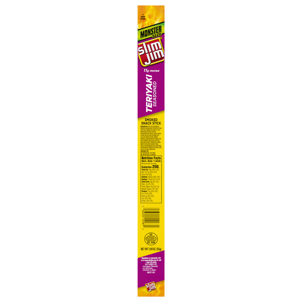 Slim Jim Teriyaki Seasoned Protein Smoked Monster Size Meat Stick