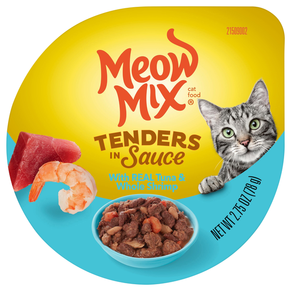 Save on Meow Mix Tenders in Sauce Tuna & Whole Shrimp Adult Wet Cat