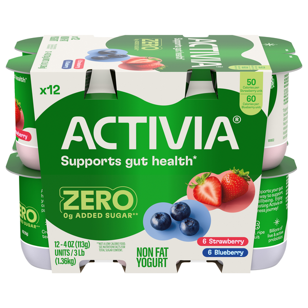 Activia 60 Calories Non Fat Strawberry/Blueberry Probiotic Yogurt Cup 12ct