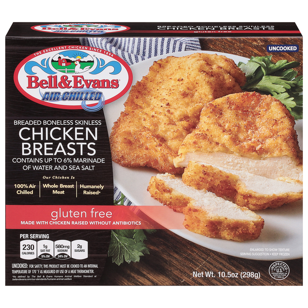 Bell & Evans Gluten Free Boneless Skinless Breaded Chicken Breasts Frozen