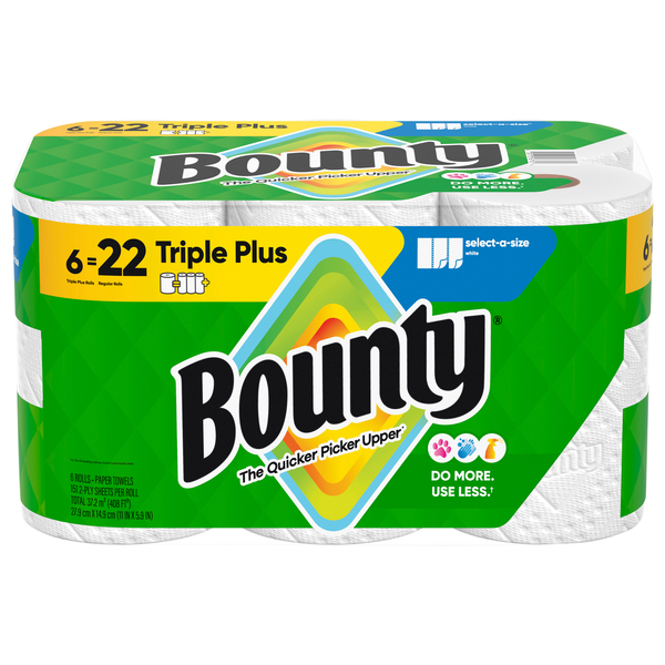 Bounty Select-A-Size Triple Plus 2-Ply Paper Towels White - 6 ct
