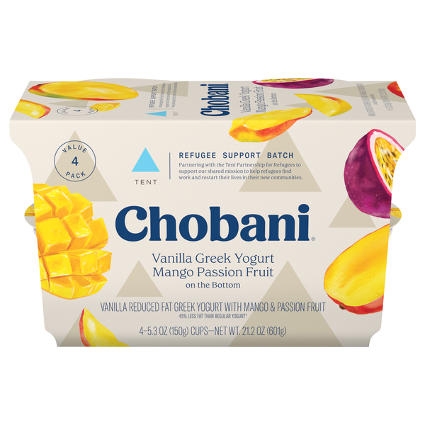 Chobani Mango Passion Fruit on the Bottom Vanilla Greek Yogurt Cup - 4 ct