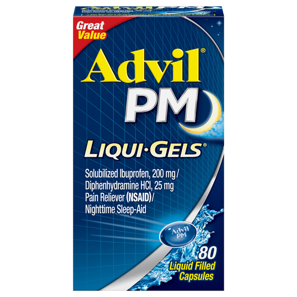 Advil PM Liqui-Gels Pain Relief Nighttime Sleep-Aid Liquid Filled Capsules
