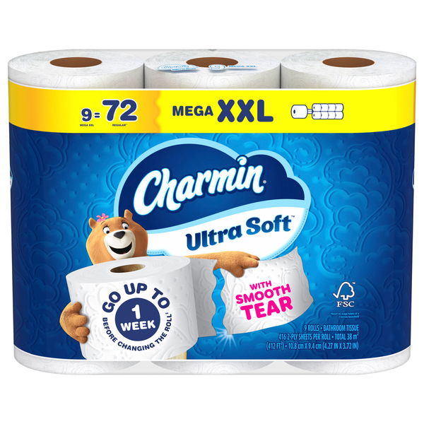 Charmin Ultra Soft Mega XXL Roll 2-Ply Toilet Paper Unscented - 9 ct