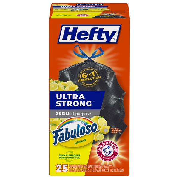 Hefty Ultra Strong Fabuloso Lemon Multipurpose Drawstring Bags 30 Gallon