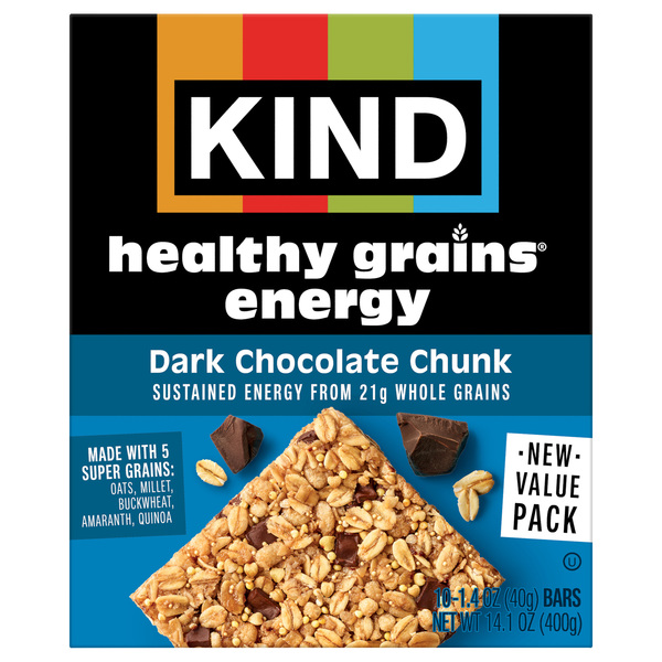 KIND Healthy Grains Gluten Free Dark Chocolate Chunk Energy Bars - 10 ct