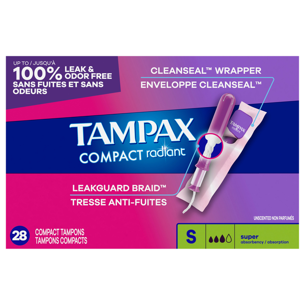 Tampax Compact Radiant Unscented Super Tampons
