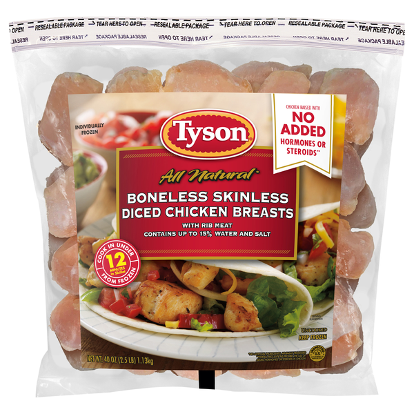 Tyson All Natural Boneless Skinless Diced Chicken Breasts Frozen