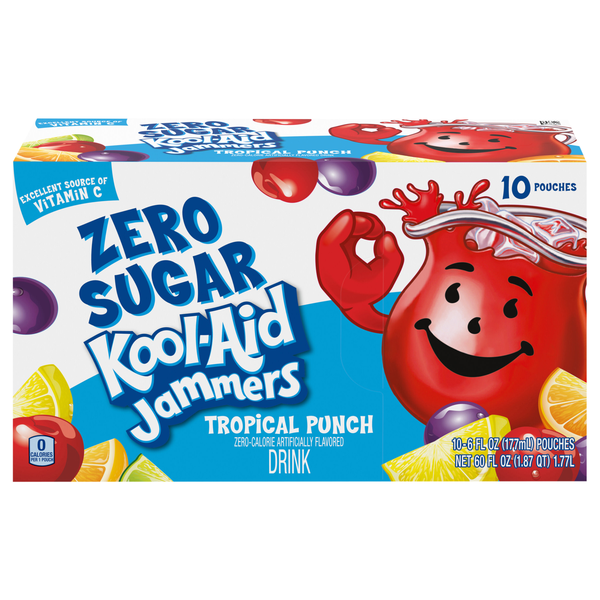 Kool-Aid Jammers Zero Sugar Tropical Punch Juice Drink Pouches - 10 pk