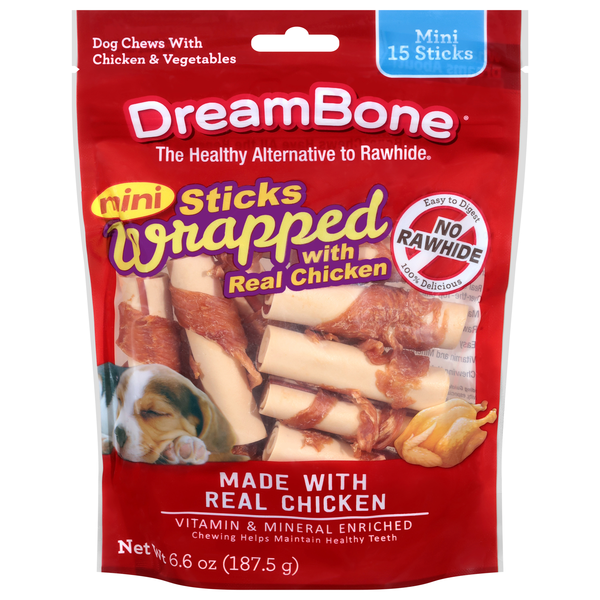 DreamBone Wrap Sticks Vegetable/Chicken Rawhide Free Mini Dog Chews 15 ct