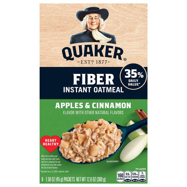 Quaker Apples & Cinnamon Fiber Instant Oatmeal - 8 ct