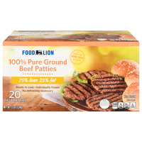 Food Lion 75% Lean 25% Fat 1/4 lb Pure Ground Beef Patties - 20 ct Frozen