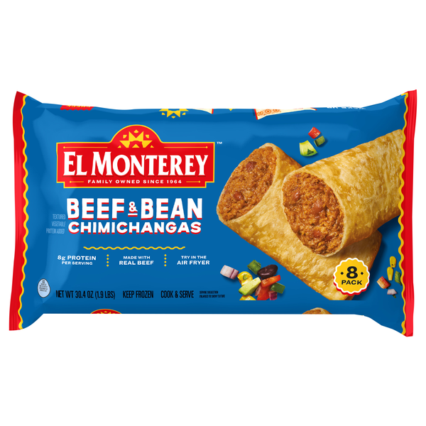 El Monterey Beef & Bean Chimichangas Family Pack - 8 ct Frozen